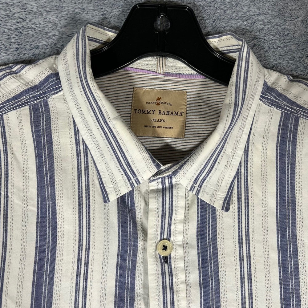 Tommy Bahama Jeans Mens XL Blue White Striped Button Down Shirt Long Sleeve p - Picture 2 of 16